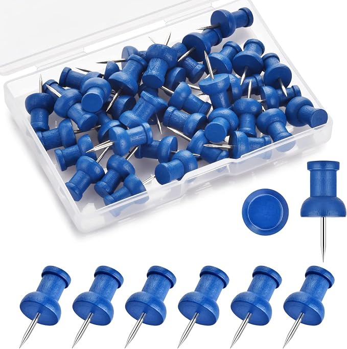 40Pcs Wood Push Pins, Decorative Thumb Tacks, Wooden Pins and Tacks, Cork Board by Dorbetar