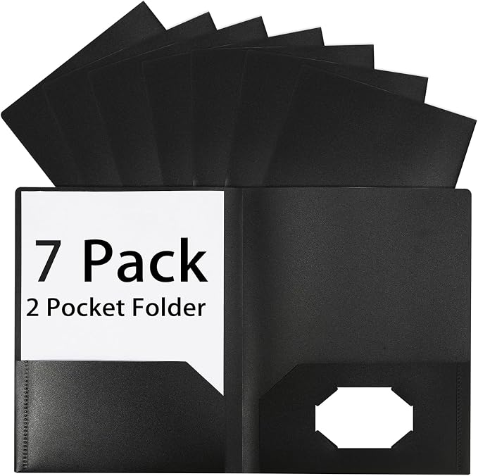 Black Folders with Pocket 7 Pack, 2 Pocket Folders, Plastic Folders with Pockets by Unknown