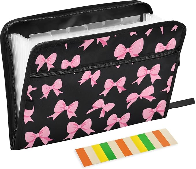 Expanding File Folder Pink Bow Black N Accordion File Organizer 13 Pockets by ALAZA