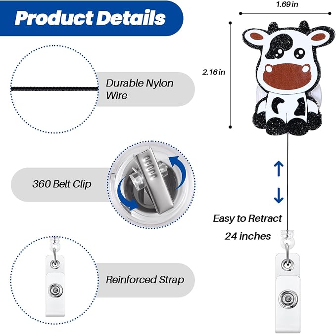 Funny Cow Badge Reel, Cute Pediatric Retractable ID Card Badge Holder, Name Tag - Image 4