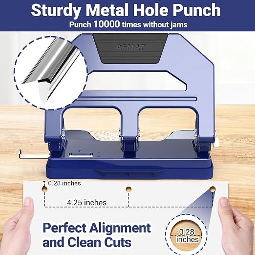 AFMAT 3 Hole Punch Heavy Duty, 40-Sheet Three Hole Puncher - Image 4