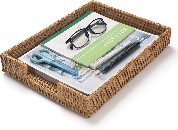 Rattan Letter Tray, Wicker Desk Tray, Woven Desk Organizer, A4 Paper, Magazine by XIMISISE