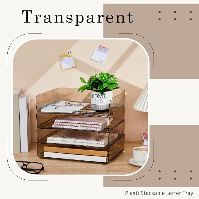 Harloon 4 Tier Clear Gray Acrylic Paper Organizer Letter Tray, Aesthetic - Image 5