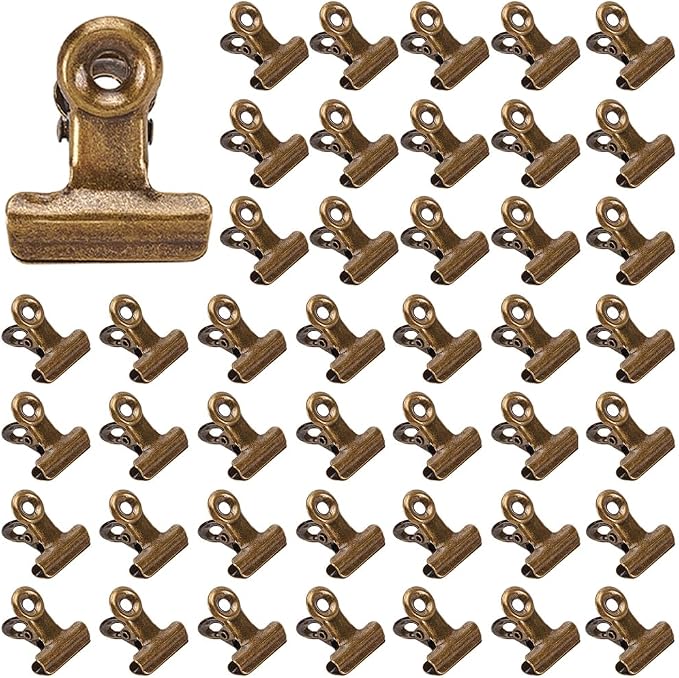 CRASPIRE 60Pcs Bronze Bulldog Clips Mini 1in Vintage Metal Binder Hinge Clip by CRASPIRE