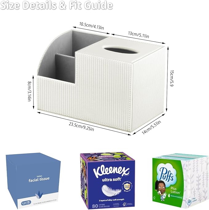 Square Tissue Box Cover with Storage, PU Leather Cube Tissue Box Holder - Image 2