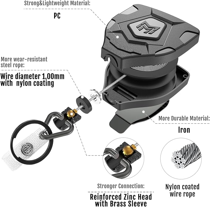 MNGARISTA Heavy Duty Retractable Badge Reel, 8 oz 31.5'' Keychain, 2 Pack | - Image 5
