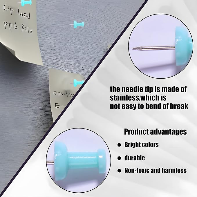 VAPKER Push Pins Tacks 120Pcs Solid LightBlue Thumb Tacks Larger Size Pin Map - Image 3