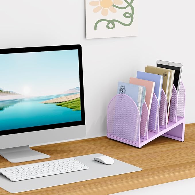5-Section Desk File Organizer, Metal Mesh Folder Organizer - Image 3