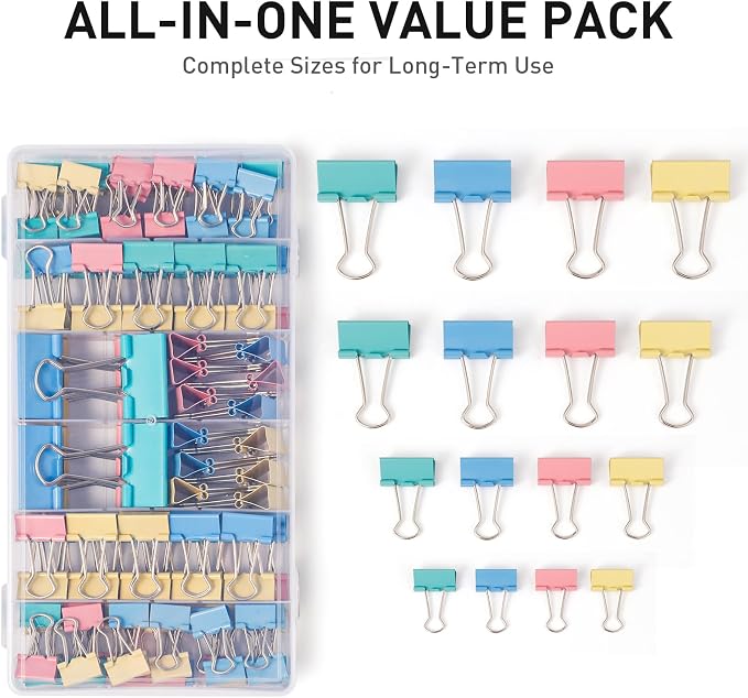 Colored Binder Clips Assorted Sizes, 4 Sizes - Image 2