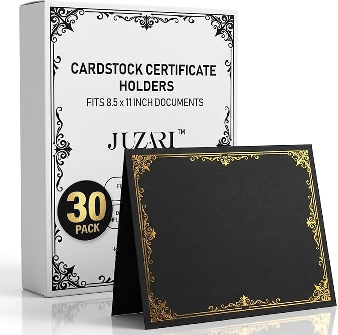 30 Pack Double Sided Certificate Holders 8.5x11 Black by Juzari