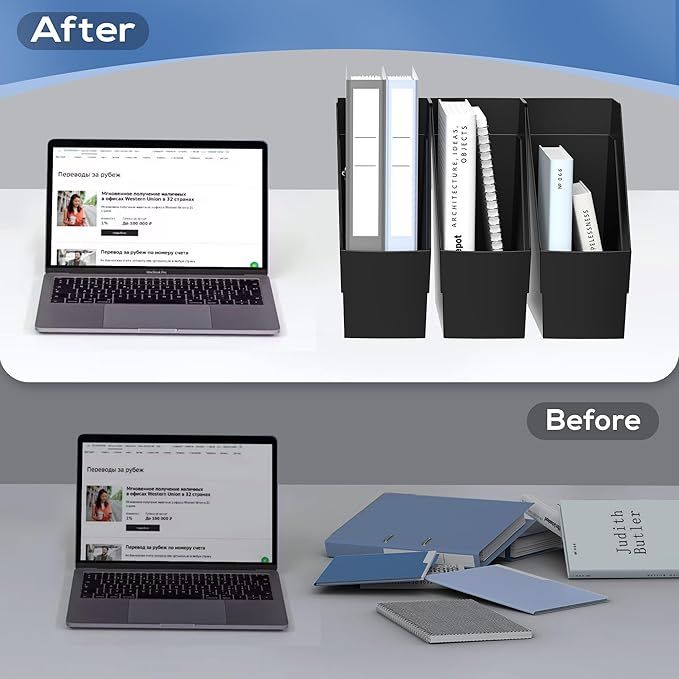 Delifox 3 Pack Magazine Rack, Plastic File Folder Bin Desk Organizer - Image 3