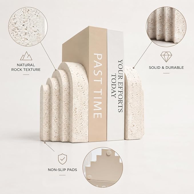 Heavy Duty Book Ends for Shelves, Decorative Book Stopper for Shelves, Resin - Image 5