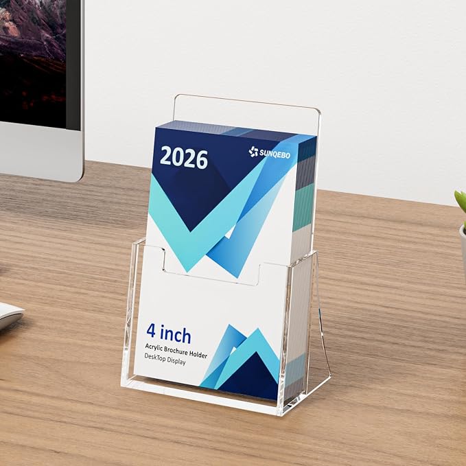 Acrylic Brochure Holder 4 Inch, 4 Pack Clear Brochure Display Stand, Plastic - Image 5