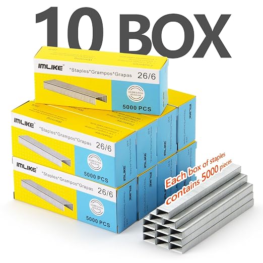 IMLIKE 26/6 Standard Staples 1/4"-10 Boxes, Chisel Point, - Image 2