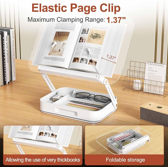 Acrylic Book Stand with Storage, Adjustable Book Holder - Image 7