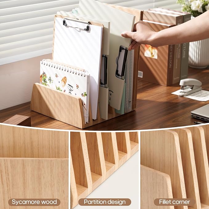 KIRIGEN Wooden Desk Mail Organizer, 7-Slot File Holder and Letter Sorter Wood - Image 4