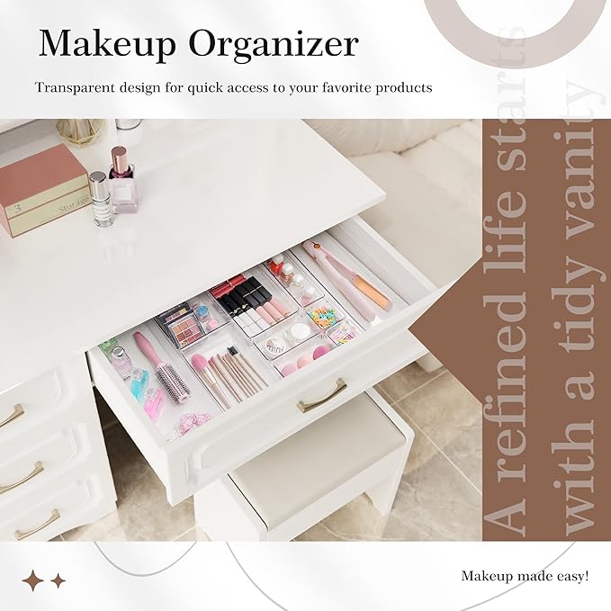 Criusia 14 PCS Clear Plastic Drawer Organizer Set - Image 5