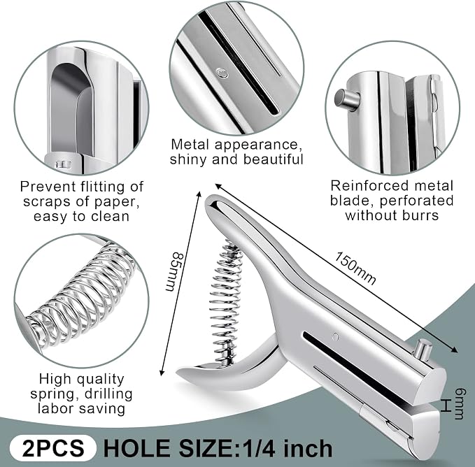 Chumia 2 Pcs Heavy Duty Hole Punch 2" Long Reach 1/4 Inch Paper Single One Hole - Image 2