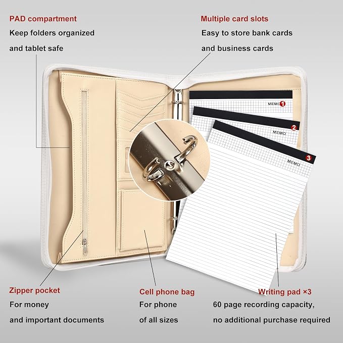 Leathario Portfolio Binder, Includes 5 Folder Index Dividers and 3 Notepads - Image 6