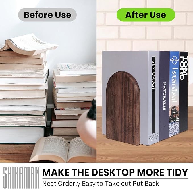 Book Ends, 4 Pair Large Bookends Wood Book Ends Universal Economy Bookend - Image 5