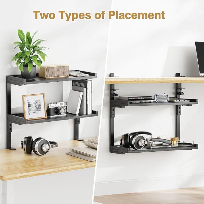 Clamp On Desk Shelf 2-Tier, 16.5 in Wood Shelving Unit - Image 8