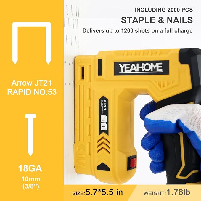 YEAHOME Electric Staple Gun, 2 in 1 Electric Light Duty Brad Nailer/Stapler - Image 2