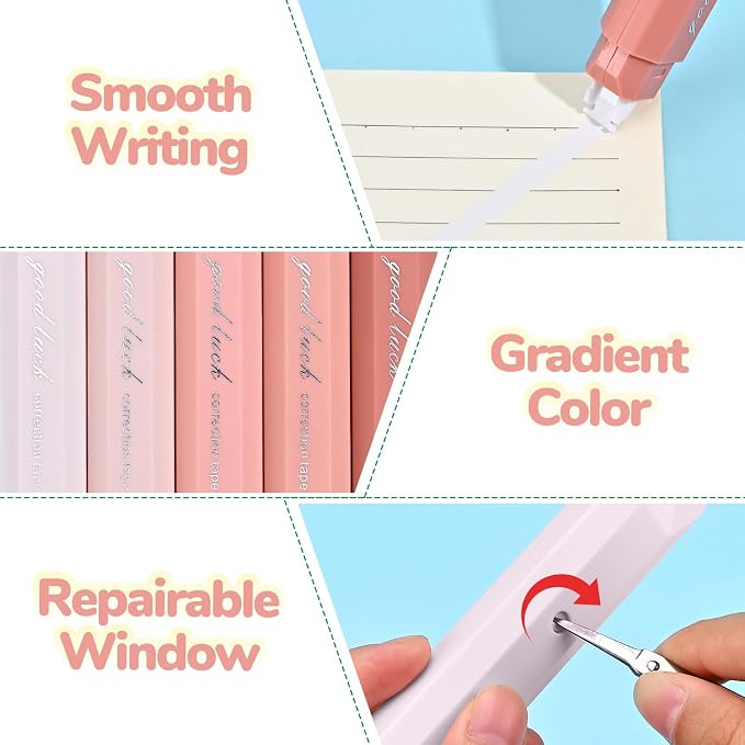 Temiary 5 Pcs White Correction Tapes, Aesthetic Correction Tape Pens Smooth - Image 3