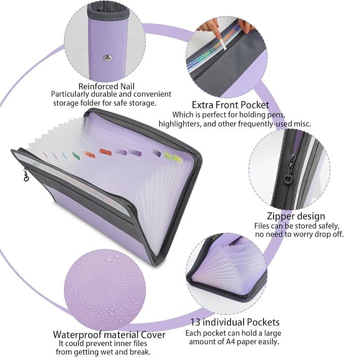 NAFY Accordian File Organizer, 13 Pockets Expanding File Folder - Image 3