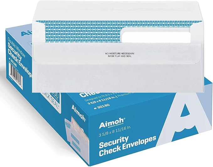 Aimoh #8 Double Window Flip & Seal Security Check Envelopes 500 Qty, Fits - Image 2