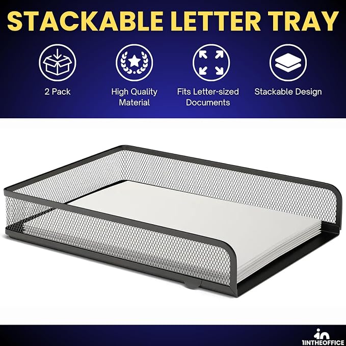 1InTheOffice Letter Trays for Desk Stackable, Front-Load Mesh Desk Tray - Image 2