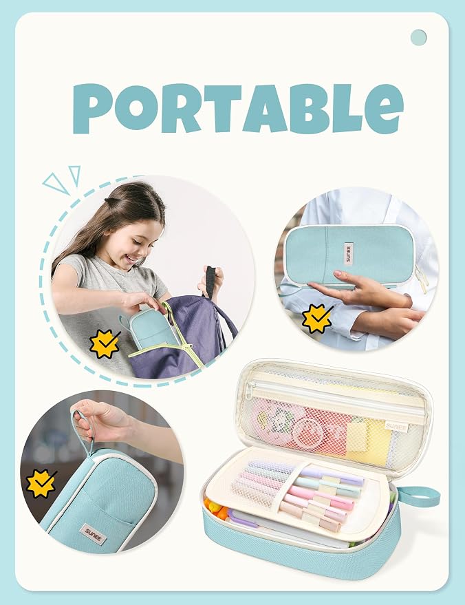 SUNEE Cute Pencil Case, Aesthetic Pen Pouch, Colored Large Pencil Bag - Image 5