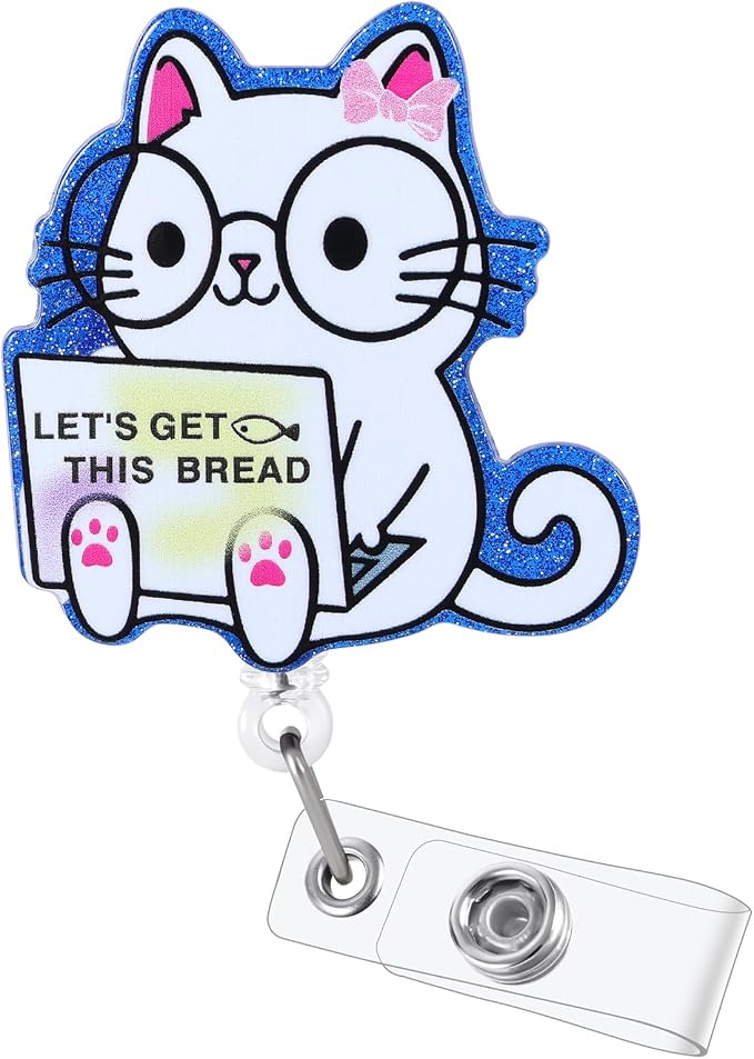 Let's Get This Bread Funny Badge Reel, Cute Cat Retractable ID Card Badge Holder by BEZTN