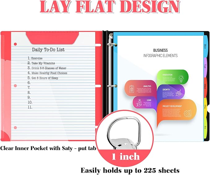 INFUN 1 Inch Telescoping Project Organizer Binder-2PCS, 13 Pocket, Customizable - Image 3