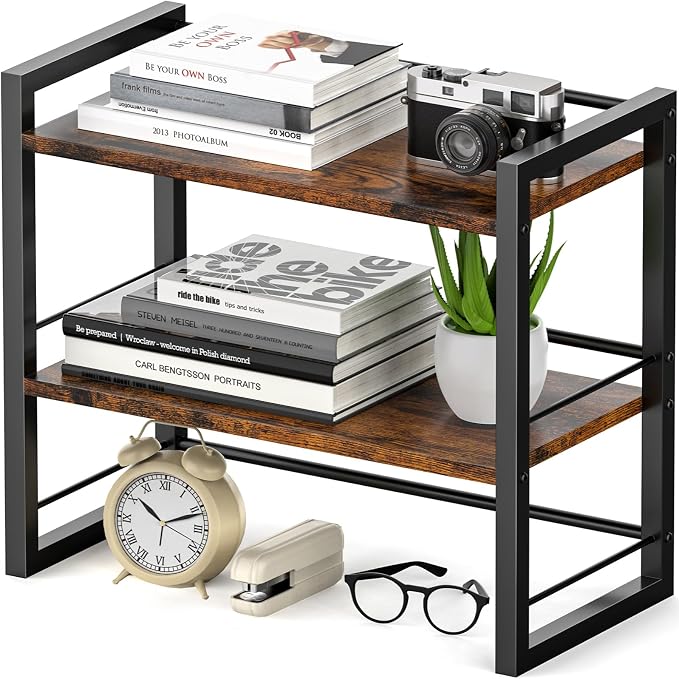 Office Desk Shelf Organizer, Wood Desktop Bookshelf Supplies Storage Rack by ART-GIFTREE
