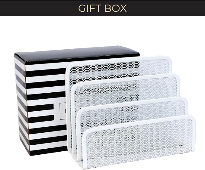 BLU MONACO White Metal Mesh Letter Sorter | 3-Slot Mail Organizer - Image 5