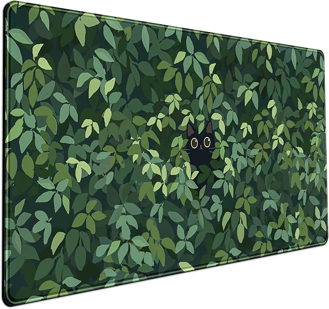 Cute Cat Kawaii Green Desk Mat by Mechanical+Cattle