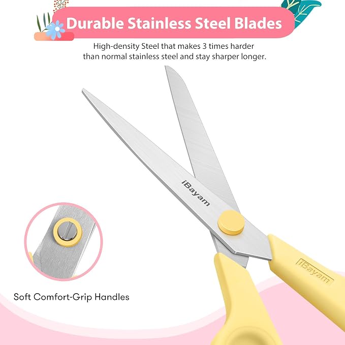 iBayam 8.5" All Purpose Yellow Pink Teal Scissors - Image 4