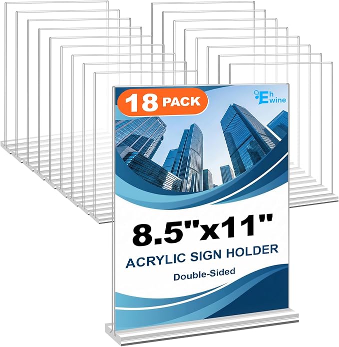 EHWINE Acrylic Sign Holder 8.5 x 11, 18 Pack Double-Sided Stand up Table Top by EHWINE