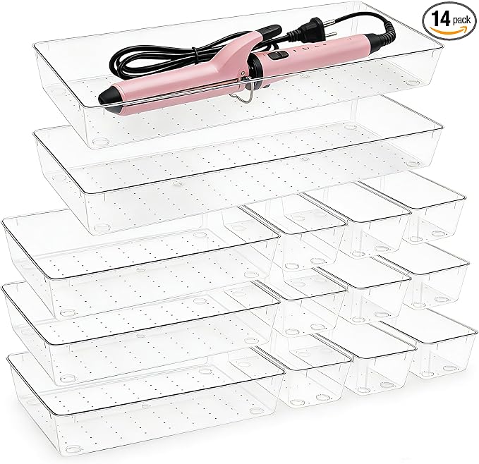 14 Pcs Clear Plastic Drawer Organizer Tray by Manelete