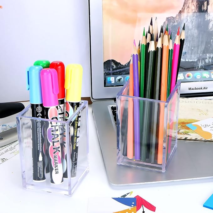 20Pack Clear Acrylic Pen Holder Desktop Pencil Organizer Acrylic Pencil Cup - Image 4