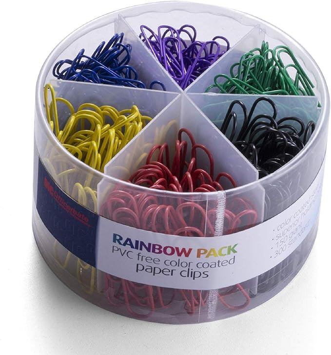 Officemate PVC Free Color Coated Paper Clips, 450 Per Tub Office Paper Clamp by Officemate