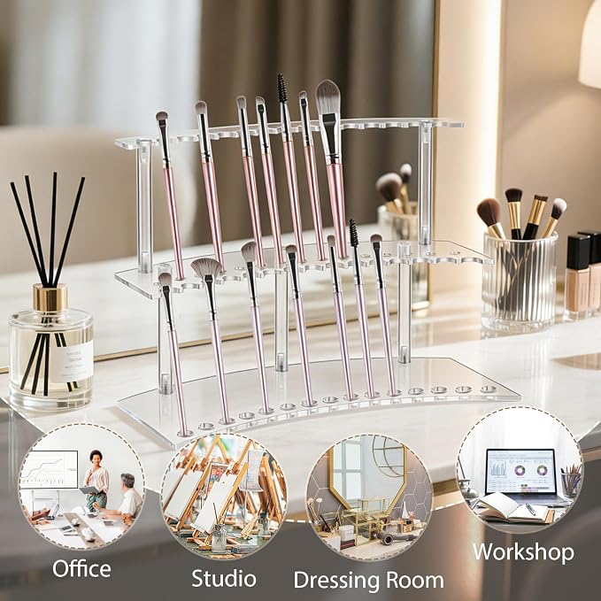 Zourane Acrylic Pen Display Stand, 2-Tier 30 Slot 1.3cm Wide Pen Holder - Image 7
