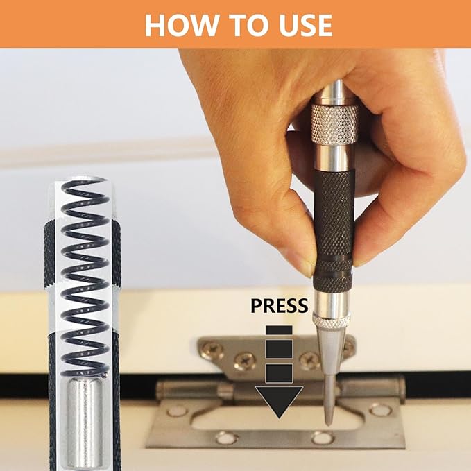 2-Piece Automatic Center Punch, 5 inch Spring Loaded Center Hole Punch - Image 6