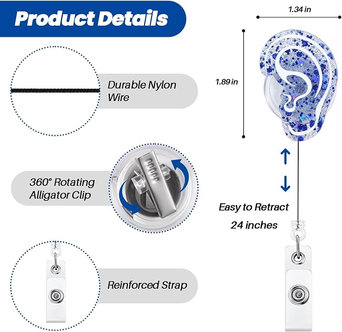 Funny Audiology Nurse Badge Reel, Cute Ear Retractable ID Badge Holder - Image 2