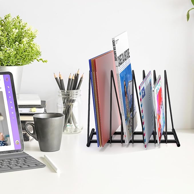 Triangle Desk File Organizer, 7 Slots Metal File Sorter Magazine Holder - Image 2