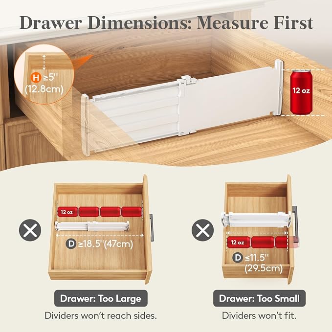 Lifewit 5" High 9 Pack Drawer Dividers, 11.5"-18.5" Adjustable Deep Drawer - Image 3