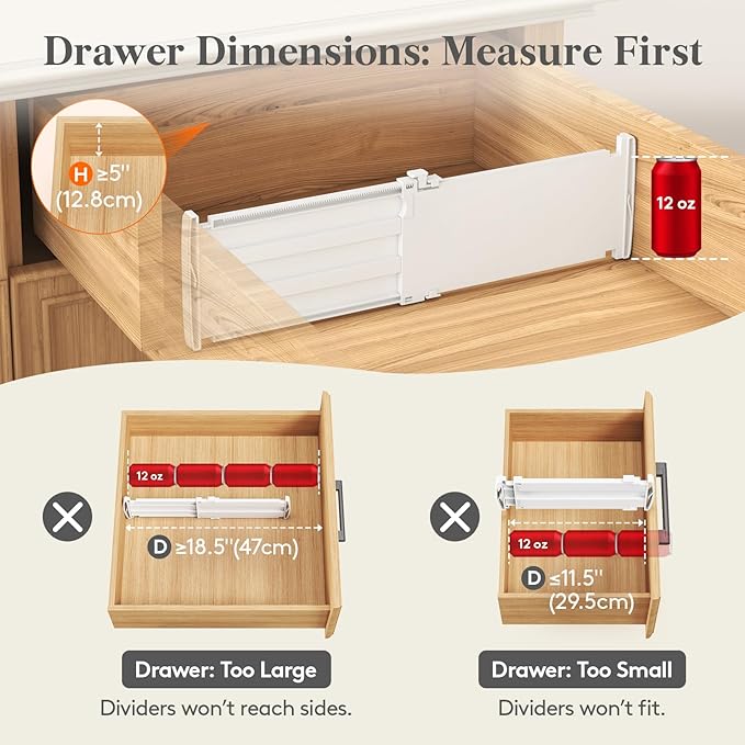 Lifewit 5" High 12 Pack Drawer Dividers, 11.5"-18.5" Adjustable Deep Drawer - Image 3