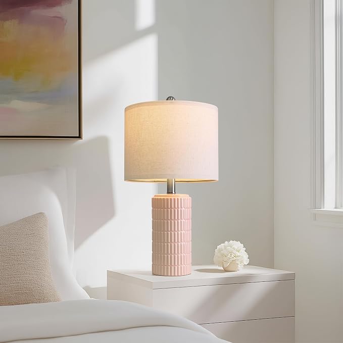 PoKat 20.75" Pink Ceramic Table Lamps Set of 2, Small Modern Bedroom Lamps - Image 5