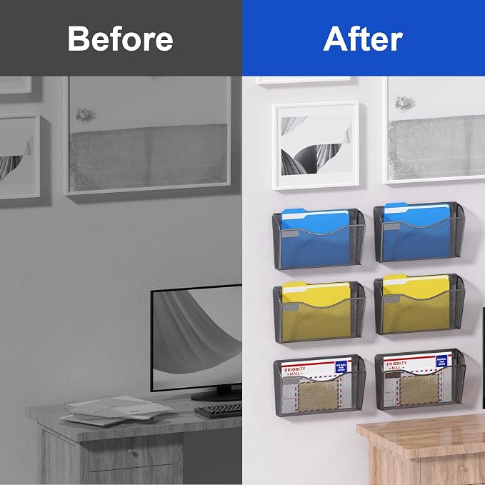 samstar 6 Pack Mesh Wall Mounted File Holder Metal Wall File Pocket Mail - Image 7