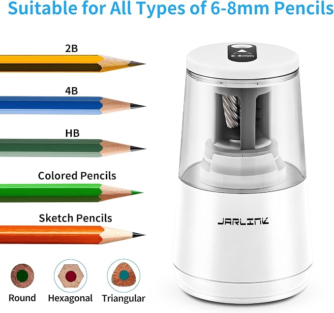 JARLINK Electric Pencil Sharpener, Heavy-Duty Helical Blade to Fast Sharpen - Image 4